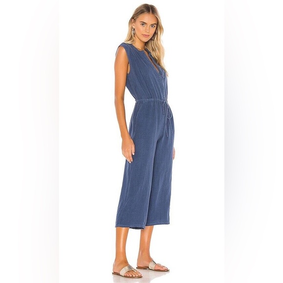 NWT Revolve Krisa Linen Wide Leg Cropped Blue Jumpsuit XS